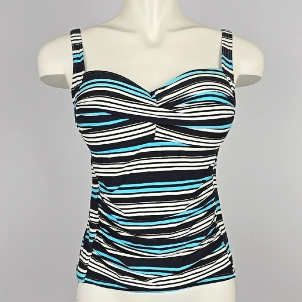 Bond-Eye Australia Women's Teal Black Striped Tankini Swim‎ Top Padded Cups Sz 8